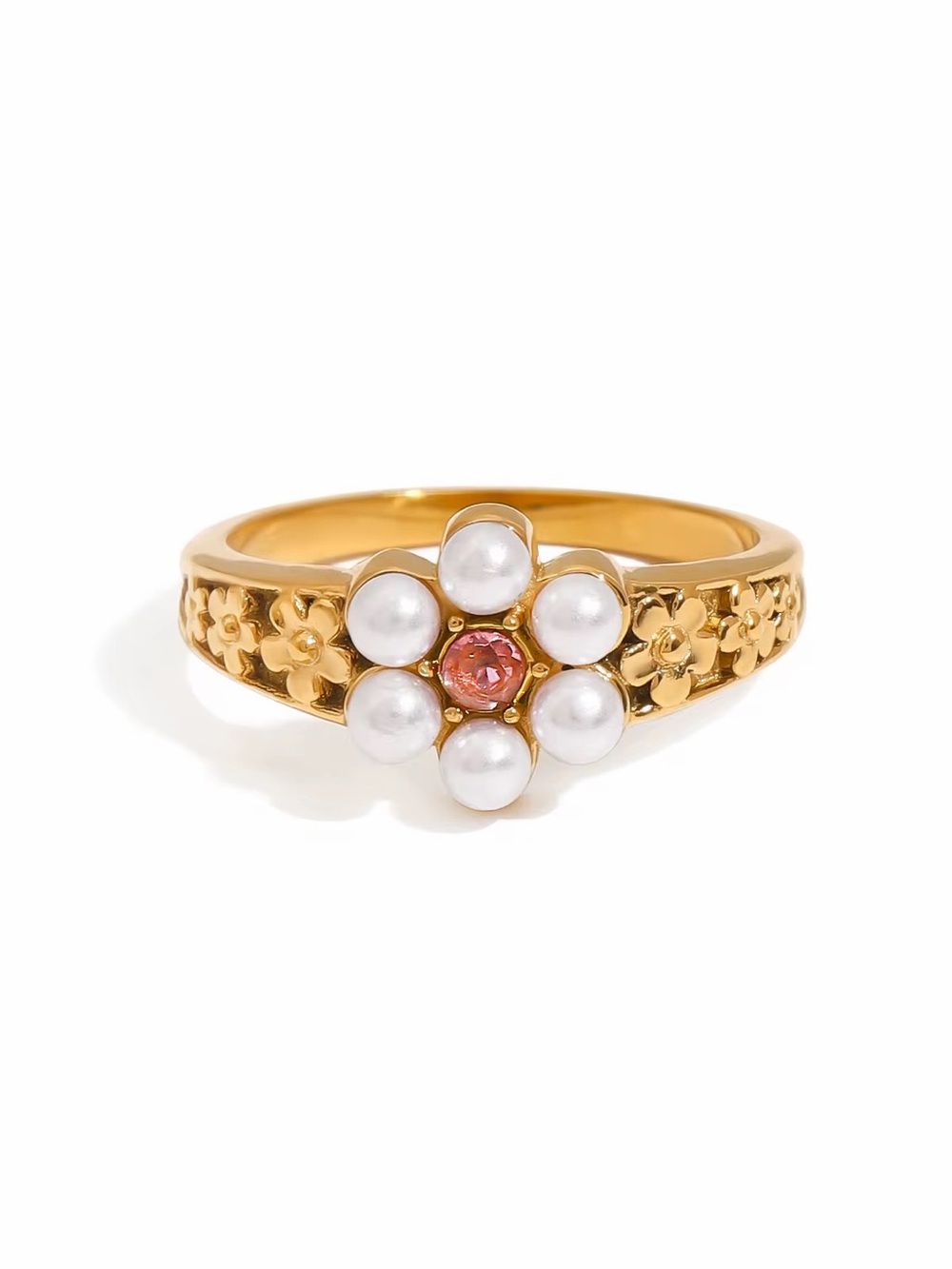 SIZE 8 | 18K Gold Plated Flower Ring - Picture 3 of 6